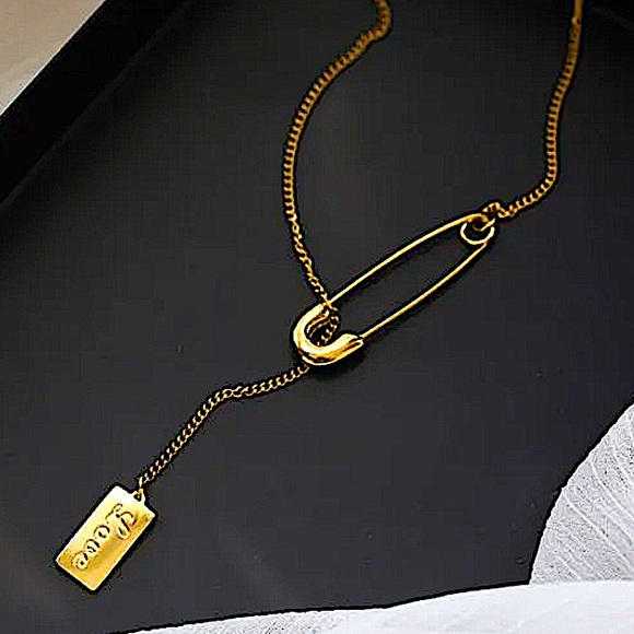 Safety Pin Gold Plated Love Necklace - Picture 9 of 14